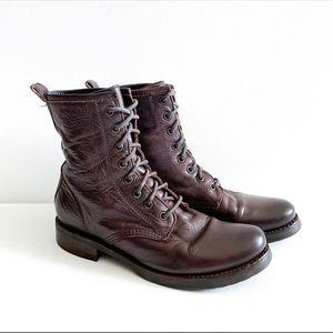 Frye Veronica Dark Brown Lace Up Combat Boots